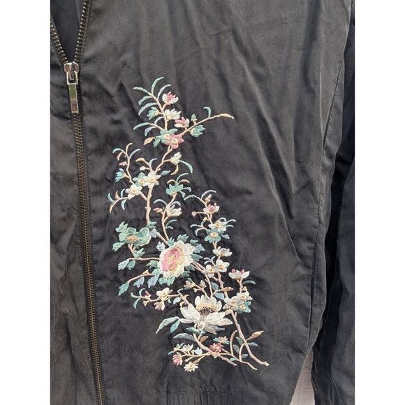 A Moss Womens Full Zip Floral Embroidered Bomber Jacket XS Black Lyocell Blend - Picture 3 of 7